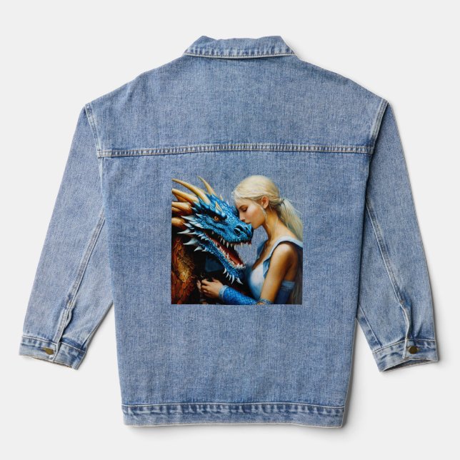 Denim Jacket with Blue Dragon and Girl Design (Back)