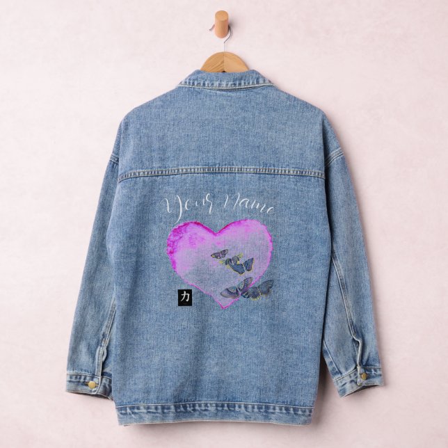 DENIM JACKET WITH HEART & BUTTERFLIES CUSTOM NAME (Hangar)