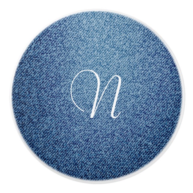 Denim Jean Look Personalized Custom Dresser Ceramic Knob (Front)