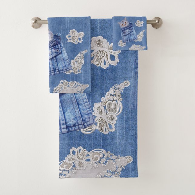 Denim Jean poches, chatons et dentelle Motif de ré (En situation)