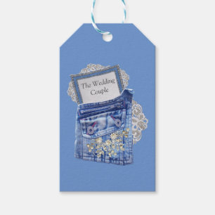 Denim Jean pockets,Ivory-pearls and Lace Gift Tags