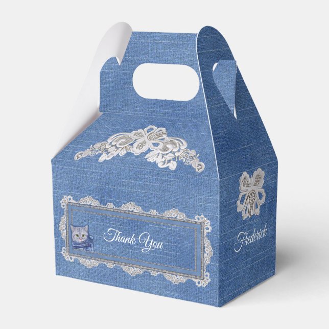Denim Jean pockets,Kittens and Lace Favor Box (Front Side)