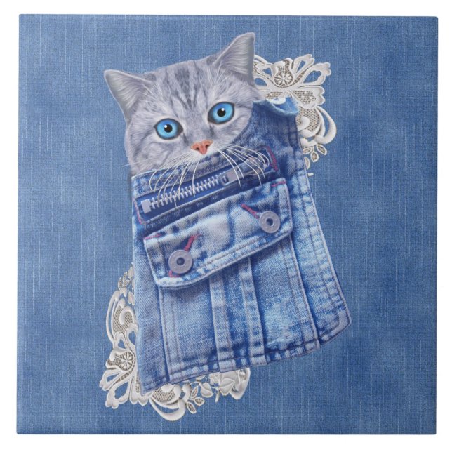 Denim Jean pockets,Kittens and Lace Tile (Front)