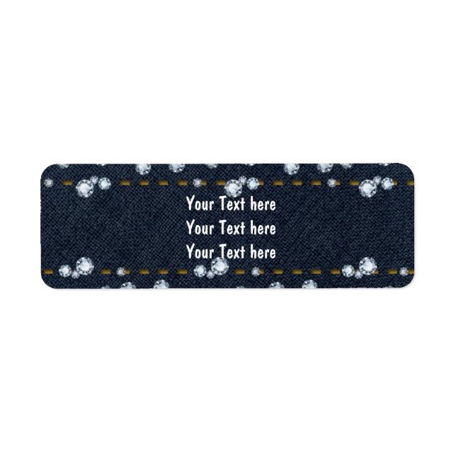 Denim Jean Stitched & Diamonds Address Labels (Front)