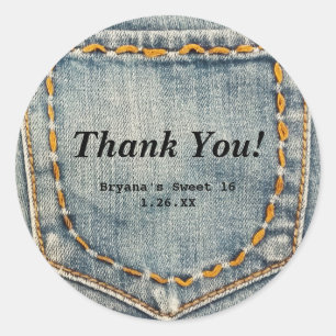 Denim Jean Stitched Pocket Custom Favour Stickers