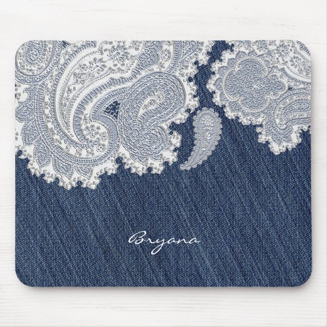 Denim Jean & White Lace Elegant Mouse Pad (Front)
