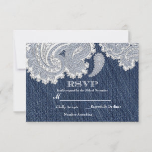 Denim Jean & White Lace Elégante carte de mariage 