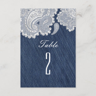 Denim Jean & White Lace Mariage Numéros de table