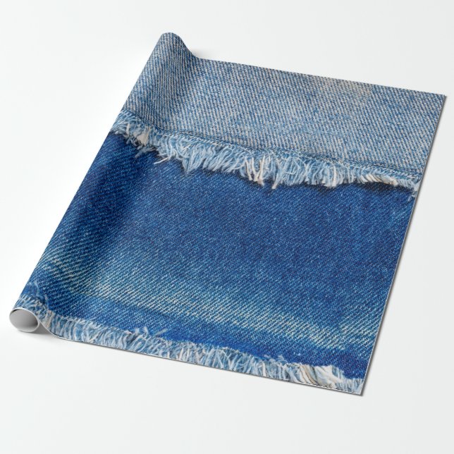 Denim jeans background. Ripped denim fabric with b Wrapping Paper (Unrolled)