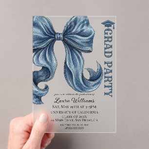 Denim Jeans Bow Graduation Acrylic Invitations