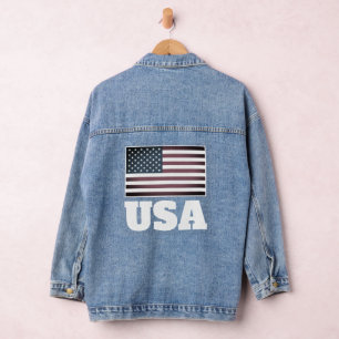 Denim jeans jacket with vintage American flag