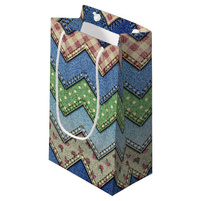 Denim jeans patchwork pattern gift bag (Front Angled)