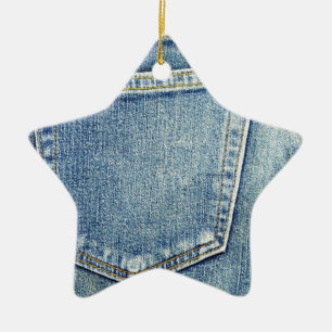 Denim Jeans Pocket Blue Fabric style fashion rich Ceramic Ornament