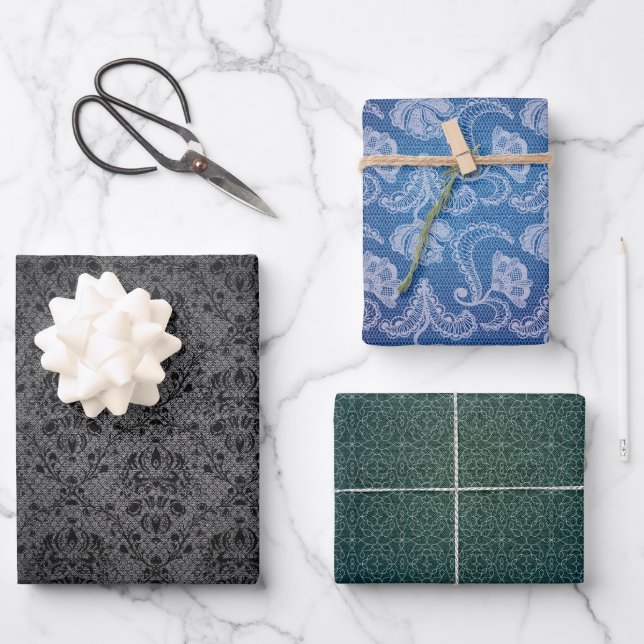 Denim Lace Fashion Designer Texture Wrapping Paper Sheet (Front)