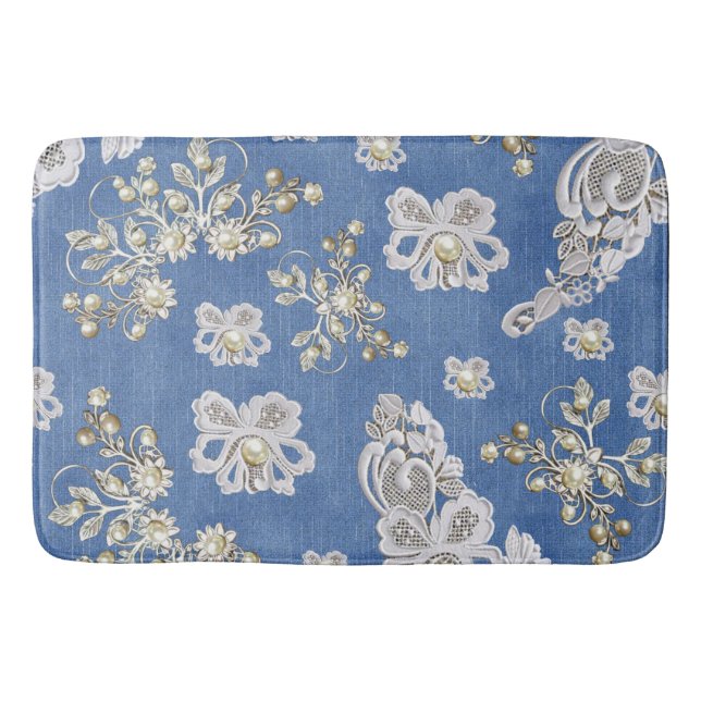 Denim lace - Ivory-Pearls Repeat Pattern Bath Mat (Front)