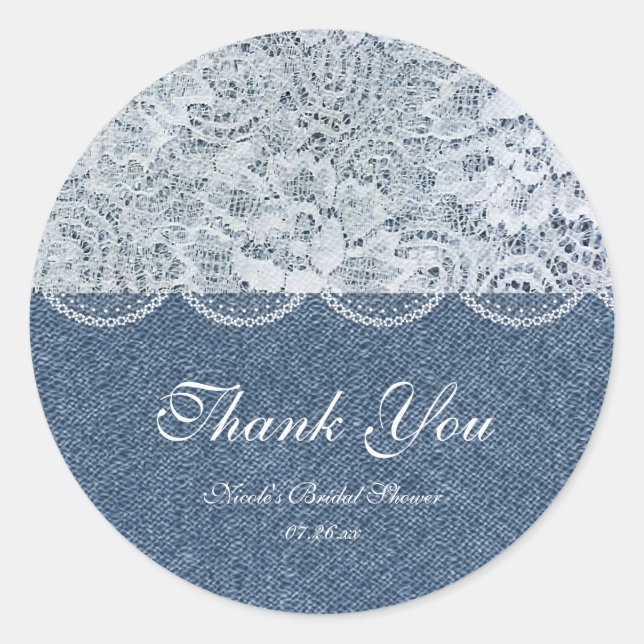 Denim & Lace Rustic Romance Shower Favour Sticker (Front)