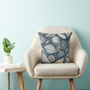 Denim Leaves 2 Throw Pillow