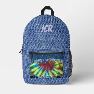 Denim Look Tie Dye Personalized Monogram Printed Backpack