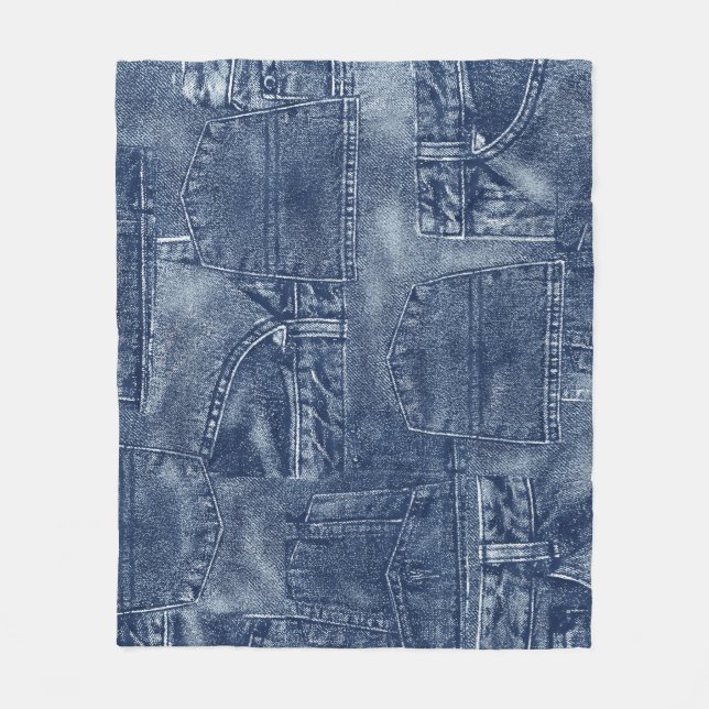 Denim material in a patchwork pocket pattern. fleece blanket (Front)