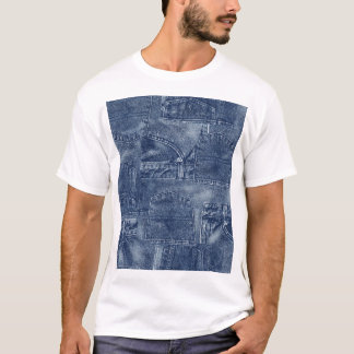 Denim material in a patchwork pocket pattern. T-Shirt
