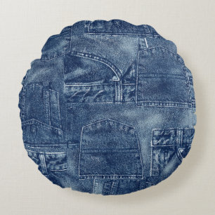 Denim material, round pillow