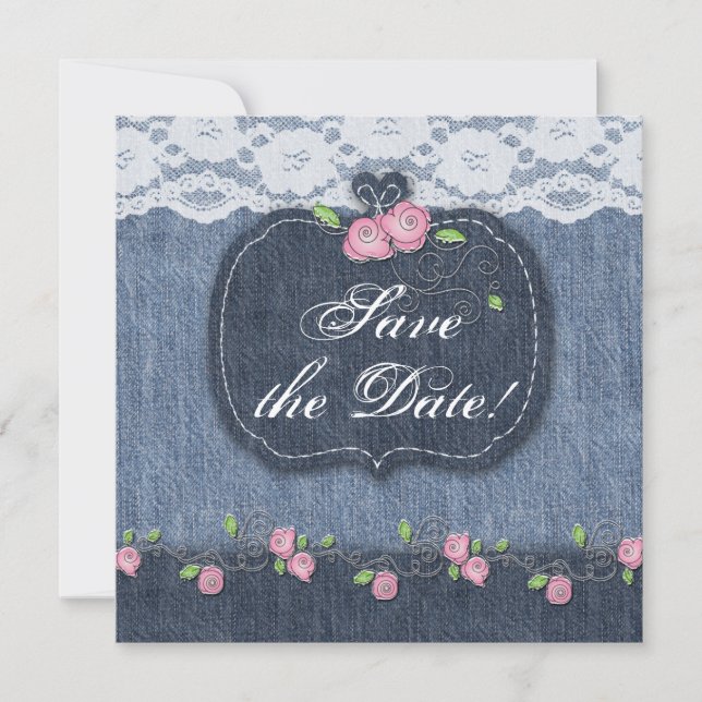 Denim n Daisies Save the Date Lace Invite Western (Front)