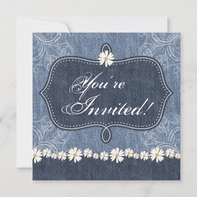 Denim n Daisies Wedding Invitation Western (Front)