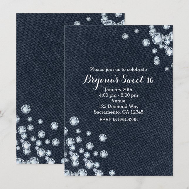 Dénim noir et diamants Invitation à la fête d'anni (Devant / Derrière)