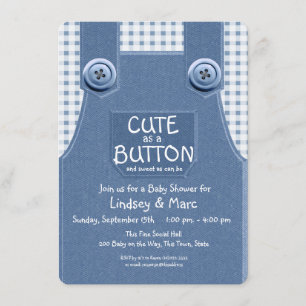 Denim Overalls Cute as a Button Blue Invitation