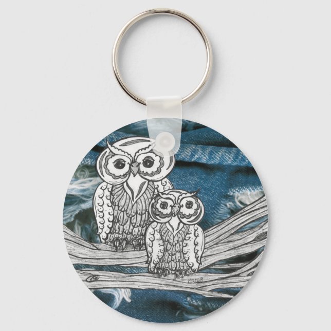Denim Owls key chain (Front)