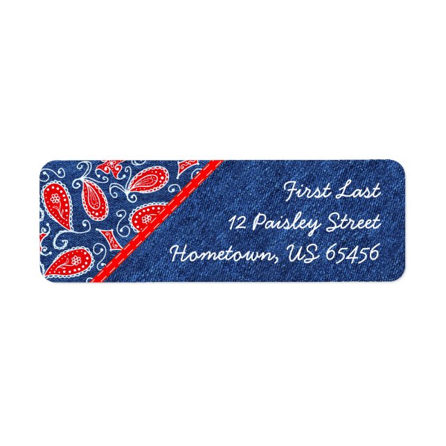 Denim Paisley Cute Floral Red White and Blue Jeans (Front)