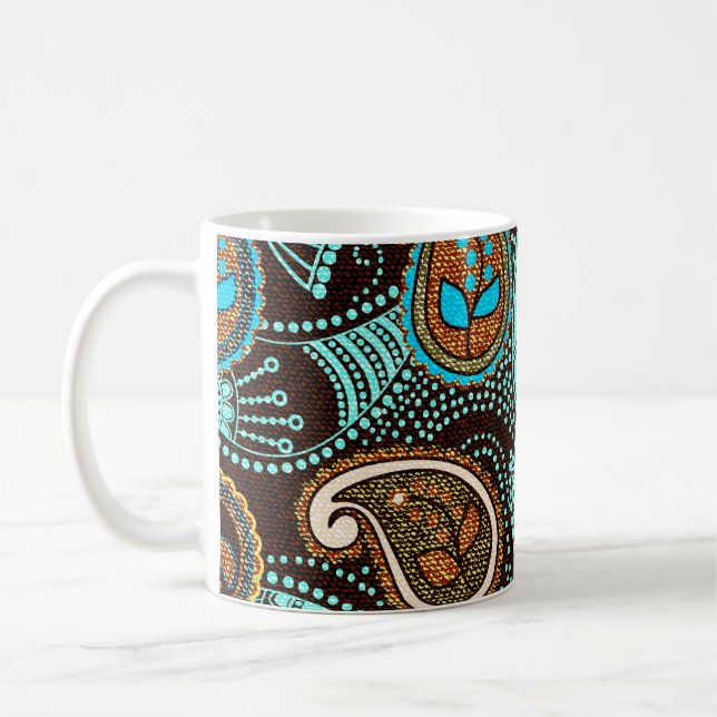 Denim Paisley: Seamless Jeans Texture Pattern Coffee Mug (Left)