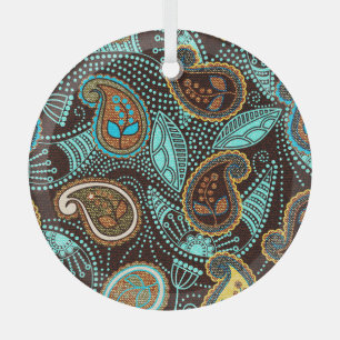 Denim Paisley: Seamless Jeans Texture Pattern Glass Ornament