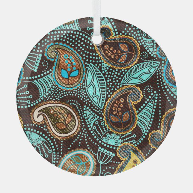 Denim Paisley: Seamless Jeans Texture Pattern Glass Ornament (Front)