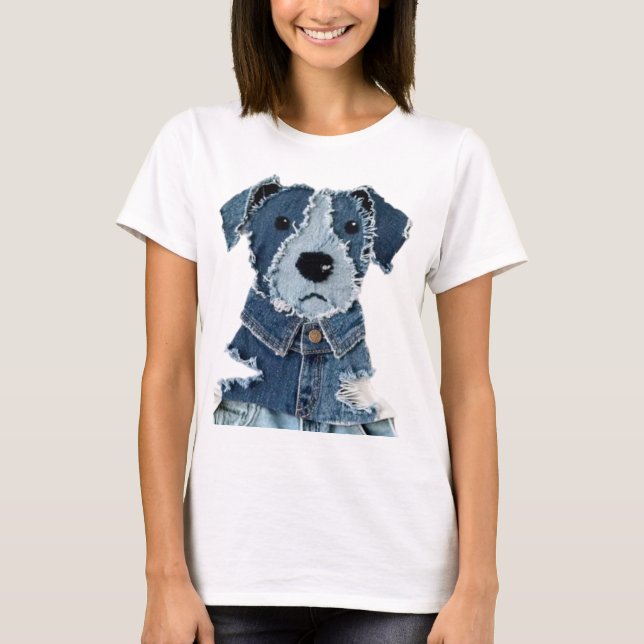Denim Patchwork Dog T-Shirt (Front)