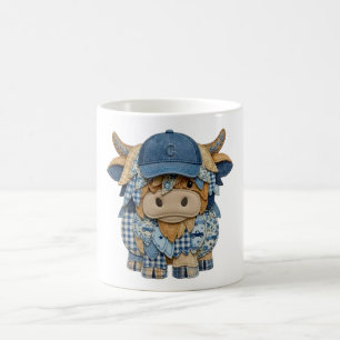 Denim Patchwork Highland Cow Coffee Mug