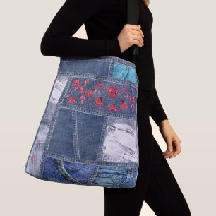 Denim Patchwork-Inspired Crossbody Bag