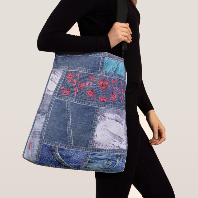 Denim Patchwork-Inspired Crossbody Bag (Close Up)