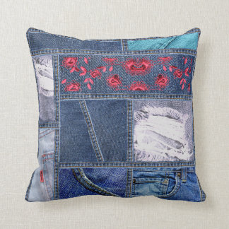 Denim Patchwork-Inspired Throw Pillow