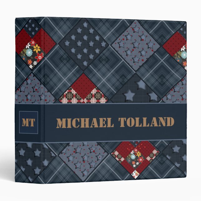 Denim patchwork, patchwork, textile, blue pattern binder (Front/Spine)