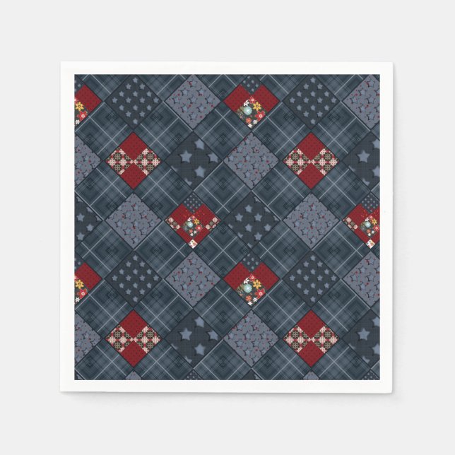 Denim patchwork, patchwork, textile, blue pattern  napkin (Front)