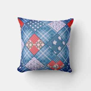 Denim patchwork, patchwork, textile, blue pattern throw pillow