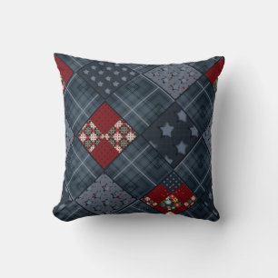 Denim patchwork, patchwork, textile, blue pattern throw pillow