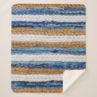 Denim patchwork: recycled jeans rug. sherpa blanket
