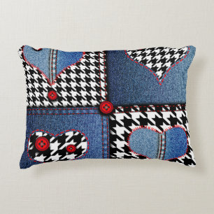 Denim Patchwork: Seamless Fabric Pattern Accent Pillow