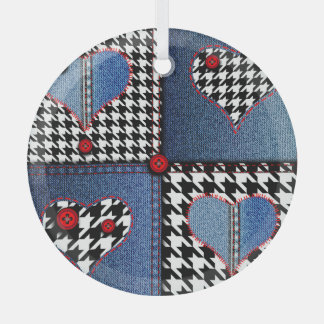 Denim Patchwork: Seamless Fabric Pattern Glass Ornament