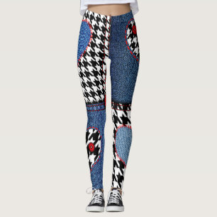 Denim Patchwork: Seamless Fabric Pattern Leggings