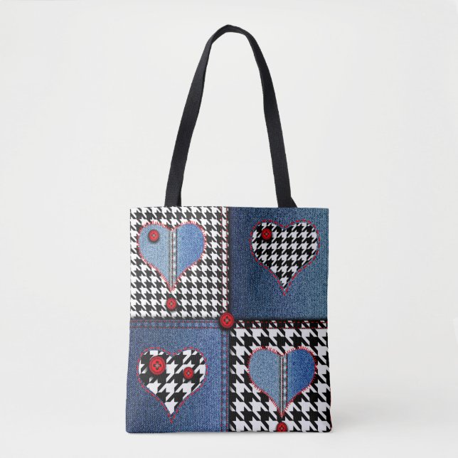 Denim Patchwork: Seamless Fabric Pattern Tote Bag (Front)
