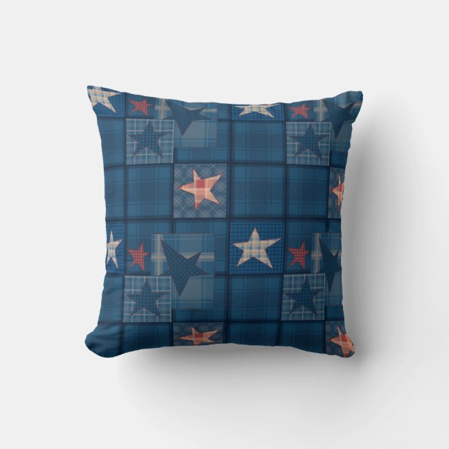Denim patchwork throw pillow (Front)
