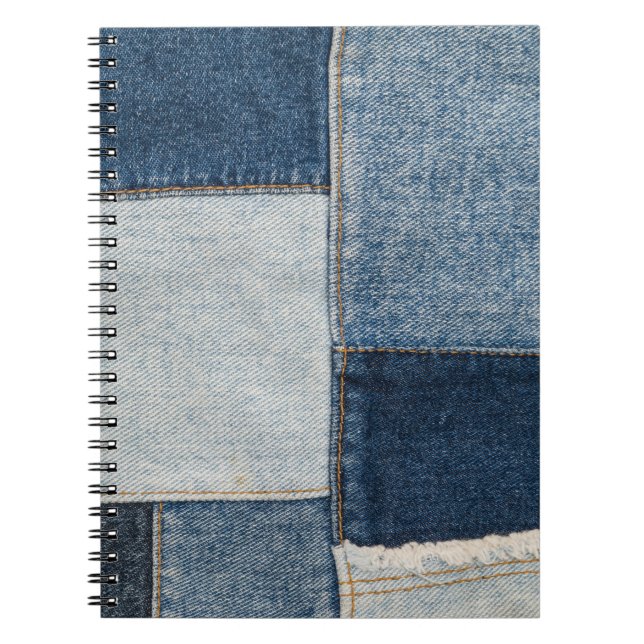 Denim Patchwork: Vintage Textile Pattern Notebook (Front)